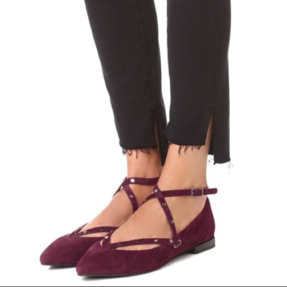 Rebecca Minkoff Maroon Faye Suede Strappy Flats